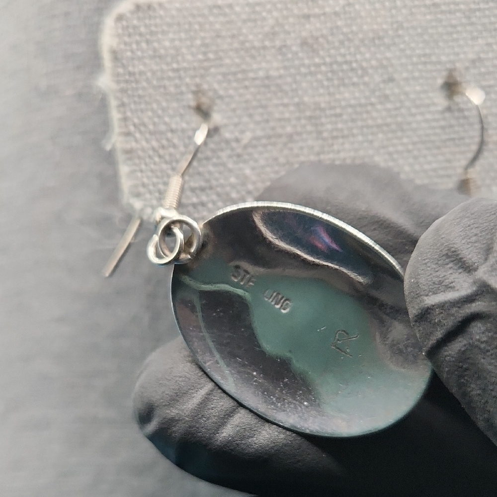 Turquoise and Silver Oval Earrings - Picture 3 of 6